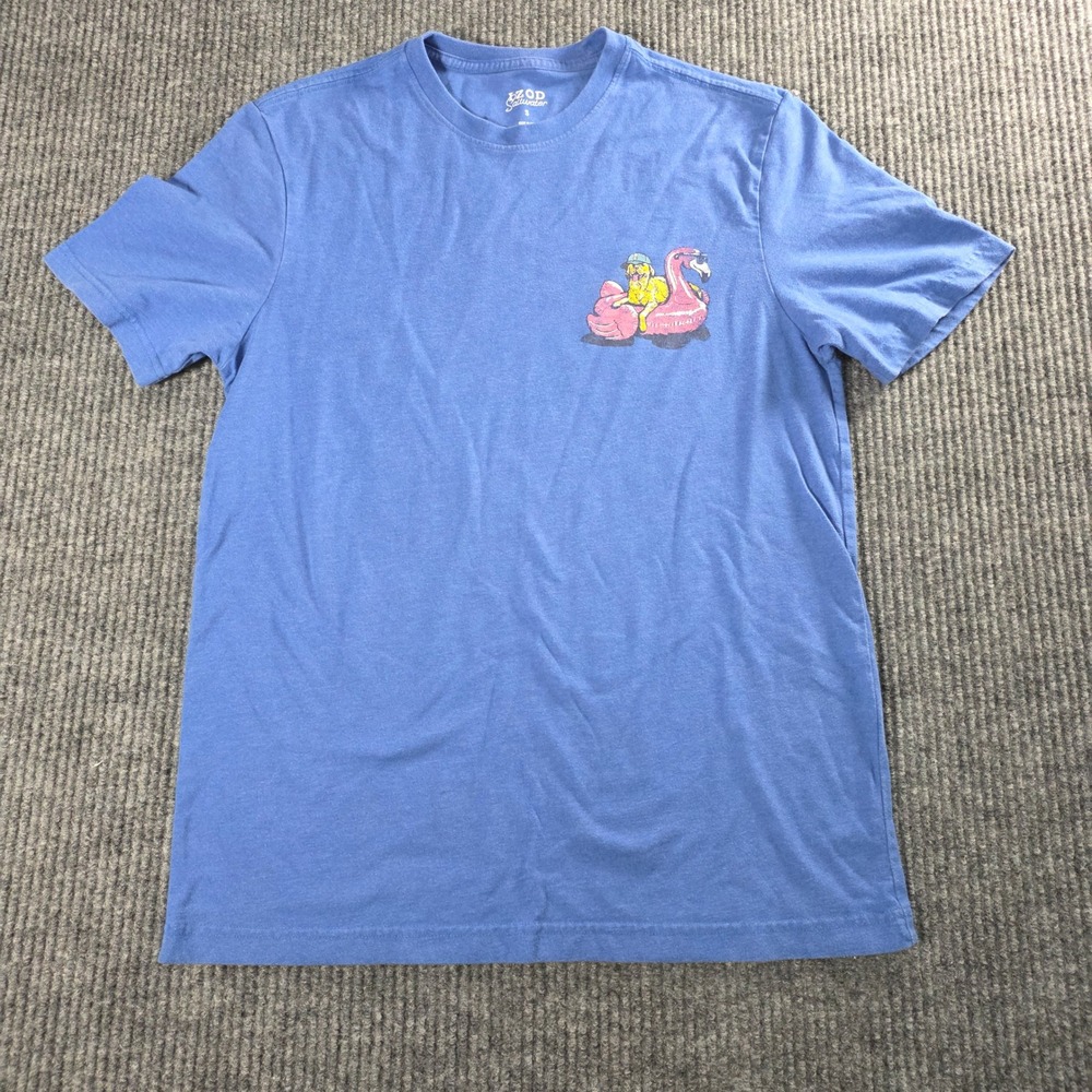 IZOD Saltwater Blue Graphic T-Shirt Dog Flamingo Nothin Better Small